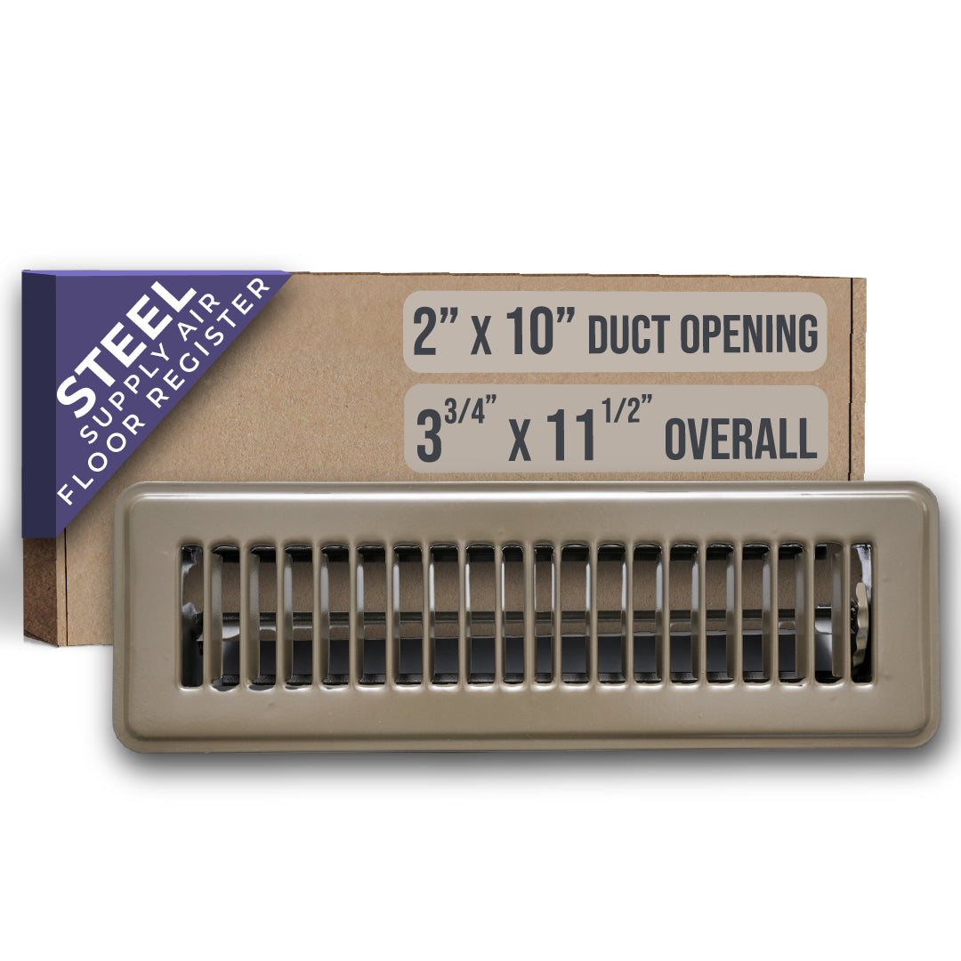 airgrilles 2" x 10" floor register with louvered design   heavy duty walkable design with damper   floor vent grille   easy to adjust air supply lever   brown hnd-flg-br-2x10  - 1