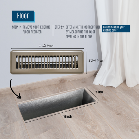 10"x2" Brown Steel Floor Register, Walkable Heavy-Duty Louvered Vent Cover with Damper