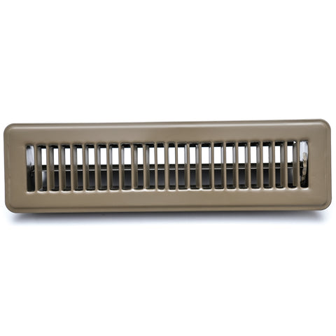 12"x2" Brown Steel Floor Register, Walkable Heavy-Duty Louvered Vent Cover with Damper