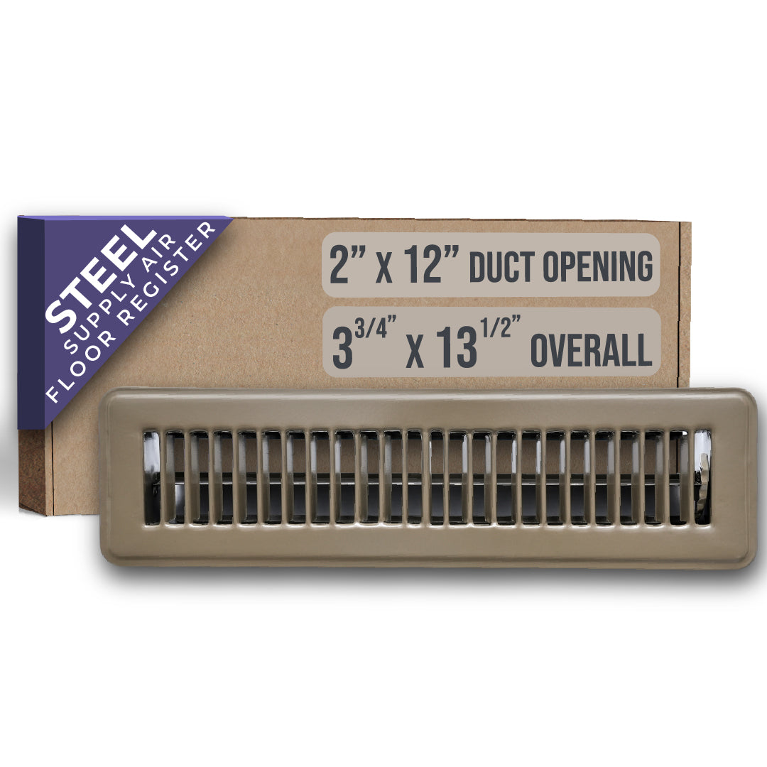 airgrilles 2" x 12" floor register with louvered design   heavy duty walkable design with damper   floor vent grille   easy to adjust air supply lever   brown hnd-flg-br-2x12  - 1