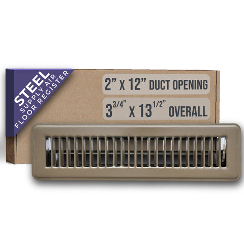 airgrilles 2" x 12" floor register with louvered design   heavy duty walkable design with damper   floor vent grille   easy to adjust air supply lever   brown hnd-flg-br-2x12  - 1