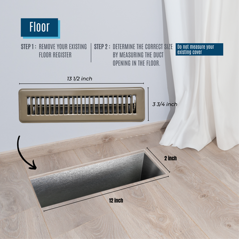 12"x2" Brown Steel Floor Register, Walkable Heavy-Duty Louvered Vent Cover with Damper