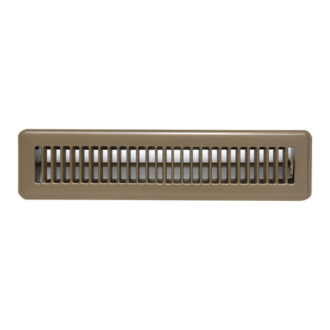 14"x2" Brown Steel Floor Register, Walkable Heavy-Duty Louvered Vent Cover with Damper
