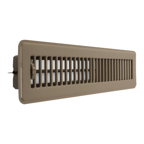 14"x2" Brown Steel Floor Register, Walkable Heavy-Duty Louvered Vent Cover with Damper