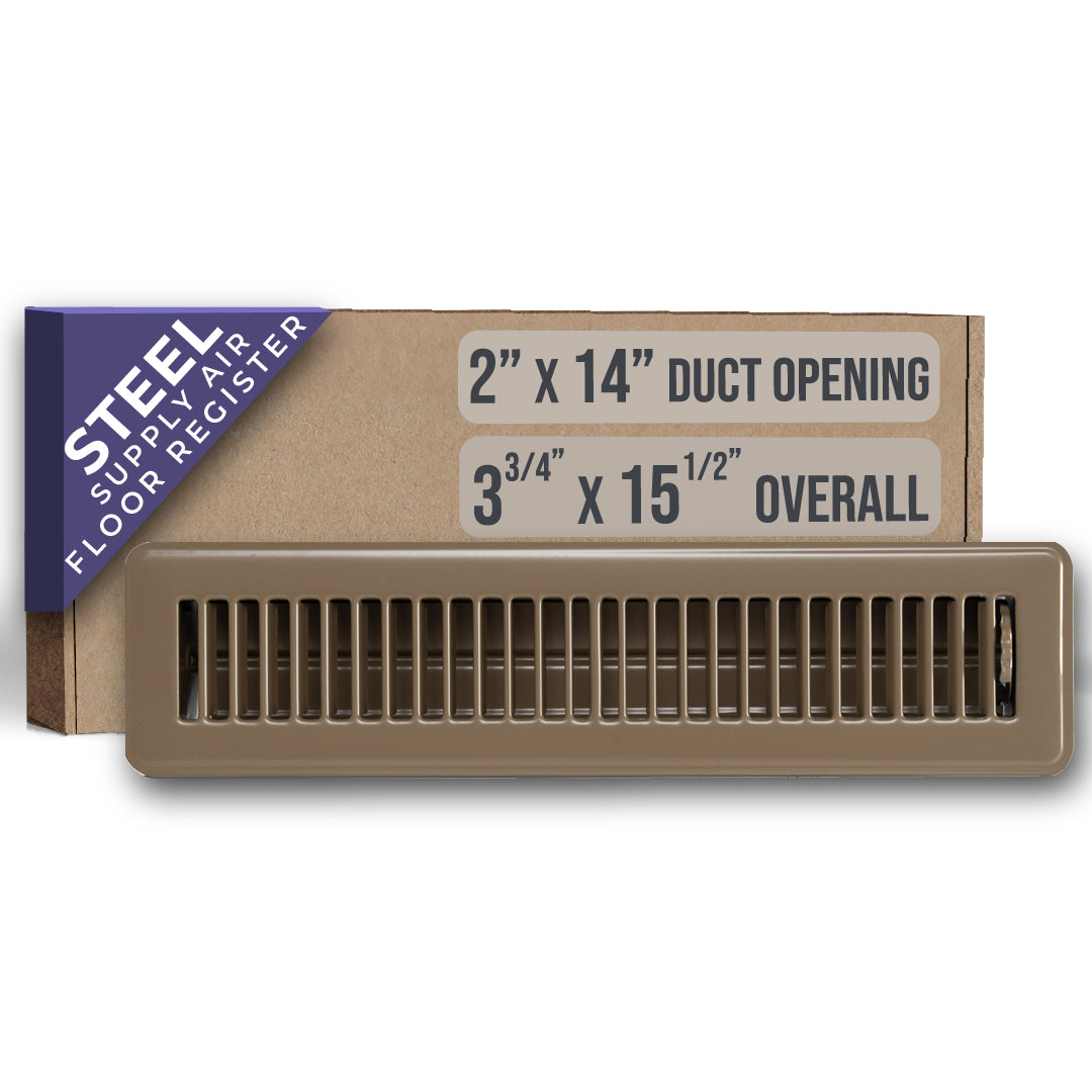 airgrilles 2" x 14" floor register with louvered design   heavy duty walkable design with damper   floor vent grille   easy to adjust air supply lever   brown hnd-flg-br-2x14  - 1