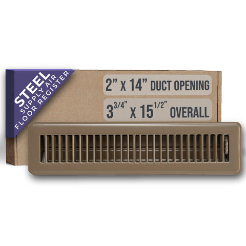 airgrilles 2" x 14" floor register with louvered design   heavy duty walkable design with damper   floor vent grille   easy to adjust air supply lever   brown hnd-flg-br-2x14  - 1