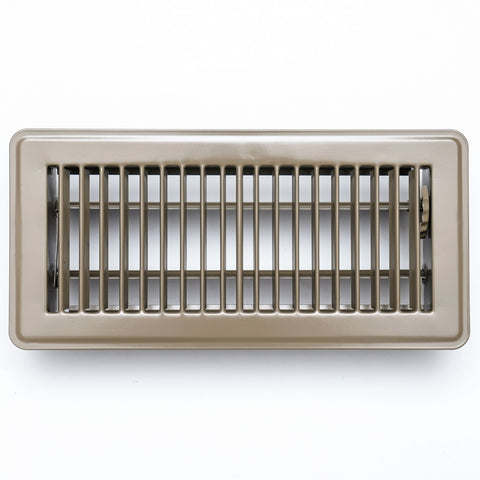 10"x4" Brown Steel Floor Register, Walkable Heavy-Duty Louvered Vent Cover with Damper