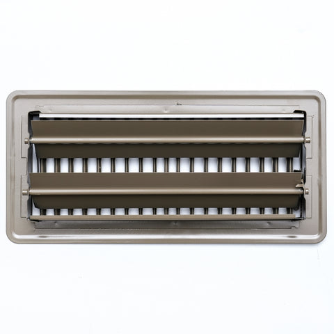 10"x4" Brown Steel Floor Register, Walkable Heavy-Duty Louvered Vent Cover with Damper