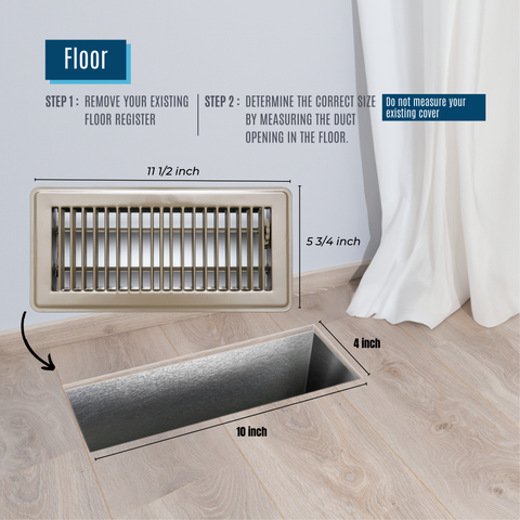 10"x4" Brown Steel Floor Register, Walkable Heavy-Duty Louvered Vent Cover with Damper