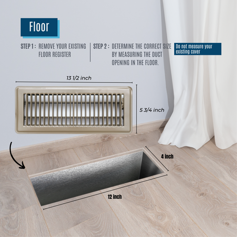 12"x4" Brown Steel Floor Register, Walkable Heavy-Duty Louvered Vent Cover with Damper