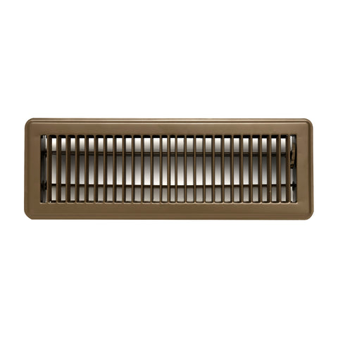 14"x4" Brown Steel Floor Register, Walkable Heavy-Duty Louvered Vent Cover with Damper
