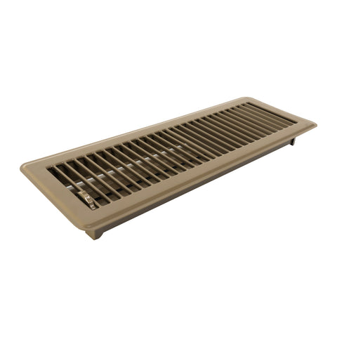14"x4" Brown Steel Floor Register, Walkable Heavy-Duty Louvered Vent Cover with Damper