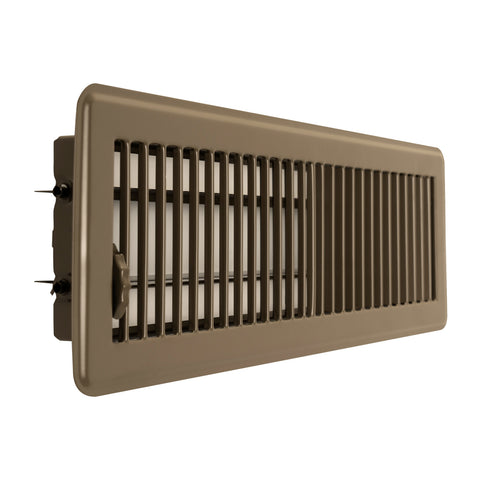 14"x4" Brown Steel Floor Register, Walkable Heavy-Duty Louvered Vent Cover with Damper