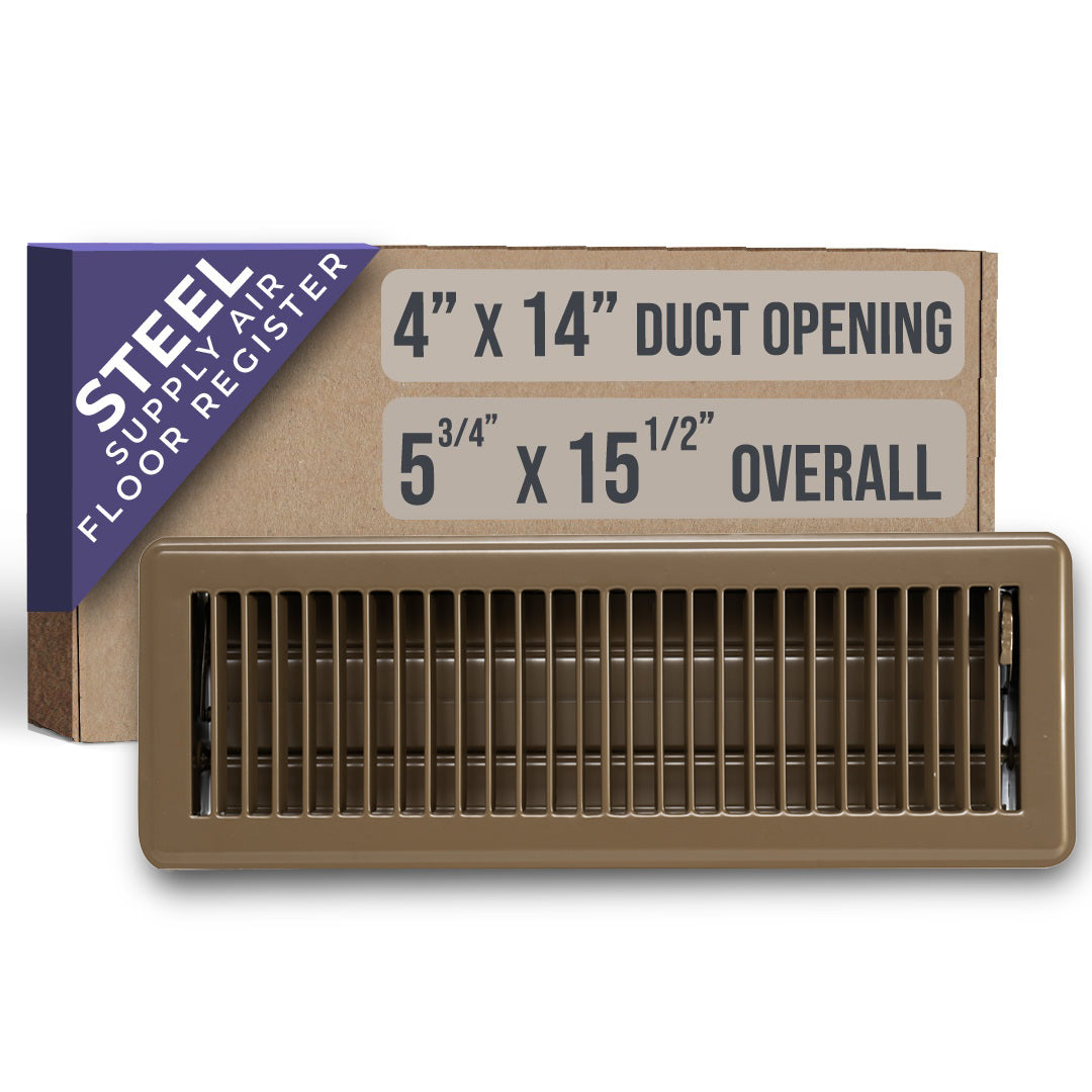airgrilles 4" x 14" floor register with louvered design heavy duty walkable design with damper floor vent grille easy to adjust air supply lever brown hnd-flg-br-4x14  1