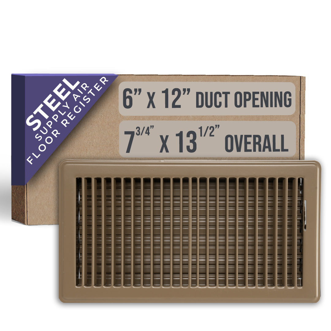 airgrilles 6" x 12" floor register with louvered design heavy duty walkable design with damper floor vent grille easy to adjust air supply lever brown hnd-flg-br-6x12  1