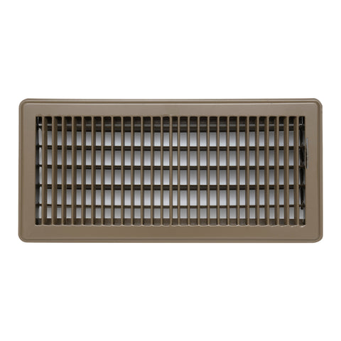 14"x6" Brown Steel Floor Register, Walkable Heavy-Duty Louvered Vent Cover with Damper