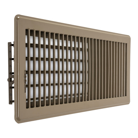 14"x6" Brown Steel Floor Register, Walkable Heavy-Duty Louvered Vent Cover with Damper