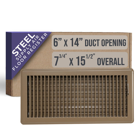 airgrilles 6" x 14" floor register with louvered design heavy duty walkable design with damper floor vent grille easy to adjust air supply lever brown hnd-flg-br-6x14  1