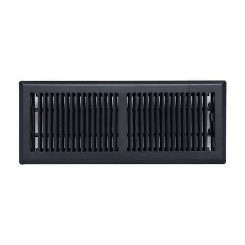 4"x12" Matte Black Steel Floor Register, Walkable Heavy-Duty Contemporary Louvered Vent Cover with Damper