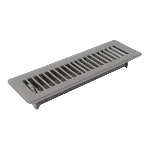 2"x10" Gray Steel Floor Register, Walkable Heavy-Duty Louvered Vent Cover with Damper