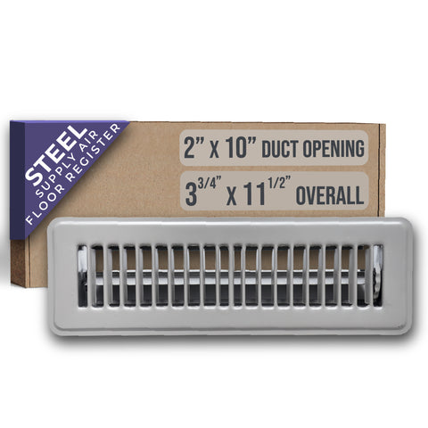 2"x10" Gray Steel Floor Register, Walkable Heavy-Duty Louvered Vent Cover with Damper