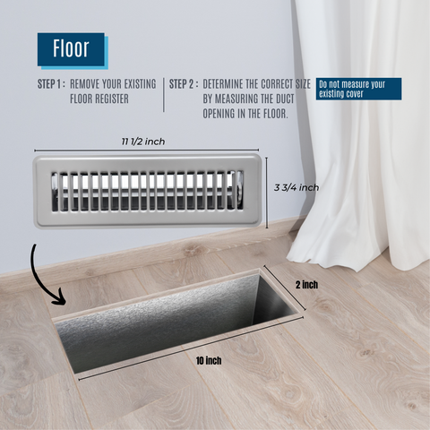 2"x10" Gray Steel Floor Register, Walkable Heavy-Duty Louvered Vent Cover with Damper