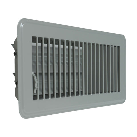 4"x10" Gray Steel Floor Register, Walkable Heavy-Duty Louvered Vent Cover with Damper