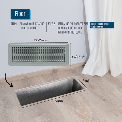4"x14" Gray Steel Floor Register, Walkable Heavy-Duty Louvered Vent Cover with Damper