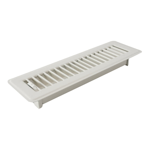 2"x10" White Steel Floor Register, Walkable Heavy-Duty Louvered Vent Cover with Damper