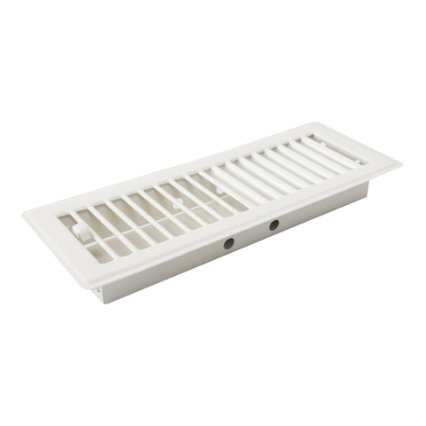 10"x3" White Steel Floor Register, Walkable Heavy-Duty Louvered Vent Cover with Damper