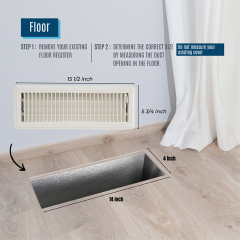 4"x14" White Steel Floor Register, Walkable Heavy-Duty Louvered Vent Cover with Damper