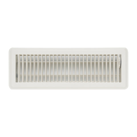 4"x14" White Steel Floor Register, Walkable Heavy-Duty Louvered Vent Cover with Damper