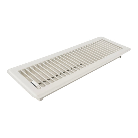 4"x14" White Steel Floor Register, Walkable Heavy-Duty Louvered Vent Cover with Damper