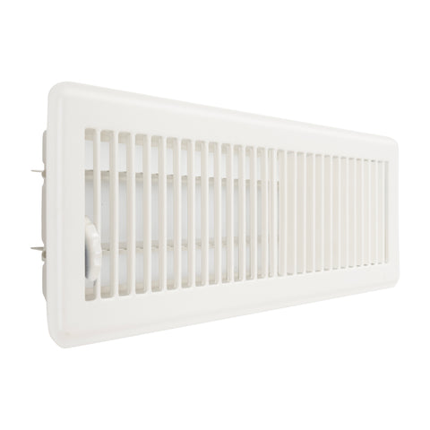 4"x14" White Steel Floor Register, Walkable Heavy-Duty Louvered Vent Cover with Damper