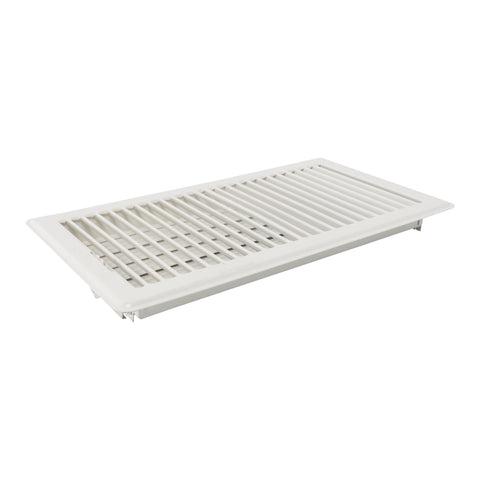 10"x6" White Steel Floor Register, Walkable Heavy-Duty Louvered Vent Cover with Damper