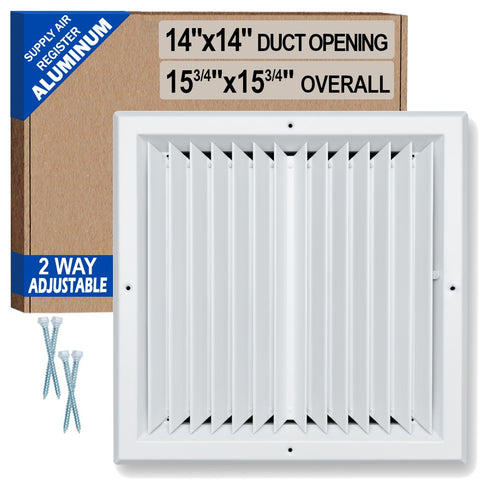 14"x14" 2-Way I-Pattern White Aluminum Square Ceiling Diffuser, Rust-Proof Ceiling Supply Grille