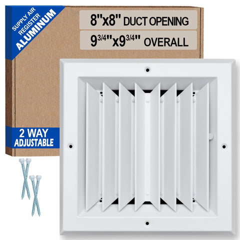 8"x8" 2-Way I-Pattern White Aluminum Square Ceiling Diffuser, Rust-Proof Ceiling Supply Grille