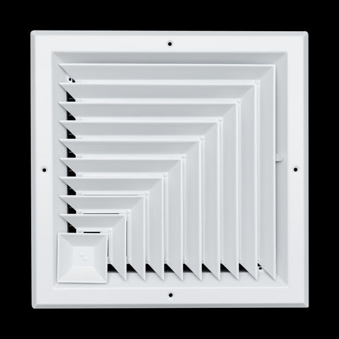 12"x12" 2-Way L-Pattern White Aluminum Square Ceiling Diffuser, Rust-Proof Ceiling Supply Grille
