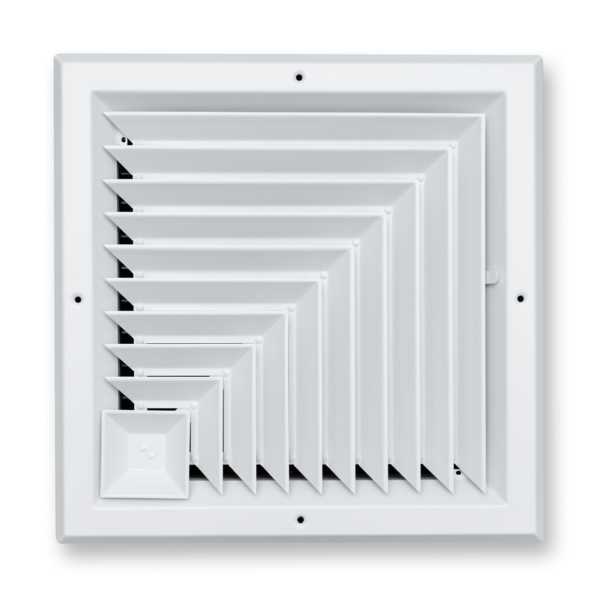 12"x12" 2-Way L-Pattern White Aluminum Square Ceiling Diffuser, Rust-Proof Ceiling Supply Grille