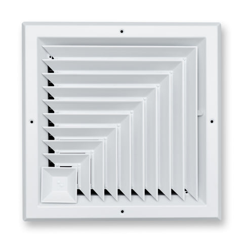 12"x12" 2-Way L-Pattern White Aluminum Square Ceiling Diffuser, Rust-Proof Ceiling Supply Grille