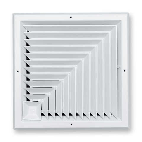 14"x14" 2-Way L-Pattern White Aluminum Square Ceiling Diffuser, Rust-Proof Ceiling Supply Grille