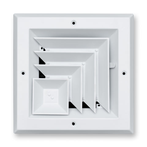 6"x6" 2-Way L-Pattern White Aluminum Square Ceiling Diffuser, Rust-Proof Ceiling Supply Grille