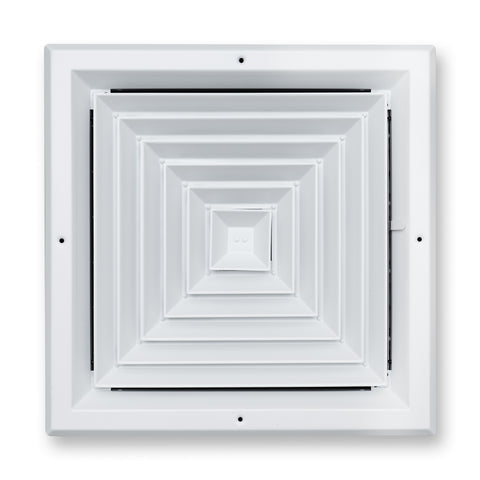 14"x14" 4-Way White Aluminum Square Ceiling Diffuser, Rust-Proof Ceiling Supply Grille
