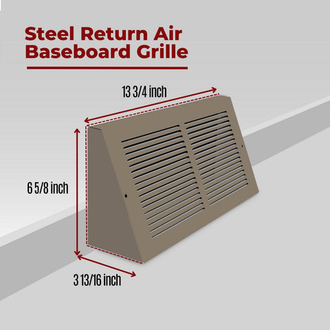 12"x6" Brown Steel Triangular Baseboard Grille, Efficient Airflow, 3-13/16" Depth