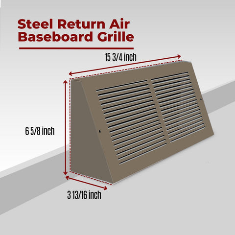 14"x6" Brown Steel Triangular Baseboard Grille, Efficient Airflow, 3-13/16" Depth