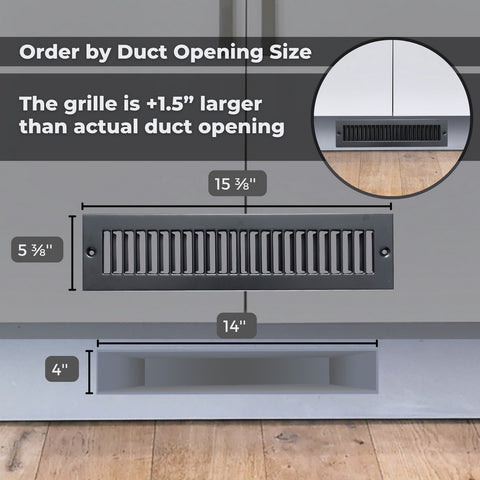 4"x14" Black Toe Kick Vent Cover, Cabinet Toe Space HVAC Register Grille
