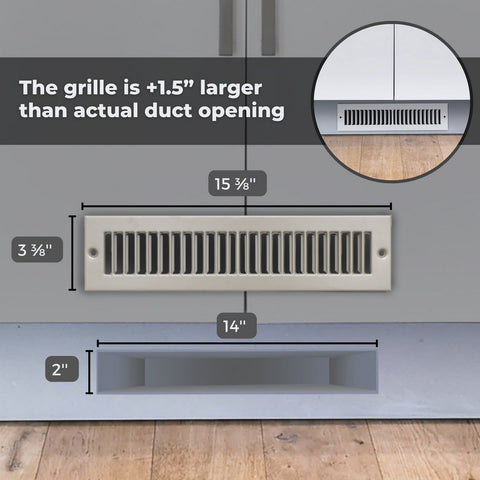 14"x2" Brown Toe Kick Vent Cover, Cabinet Toe Space HVAC Register Grille