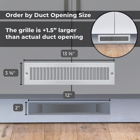 12"x2" Gray Toe Kick Vent Cover, Cabinet Toe Space HVAC Register Grille