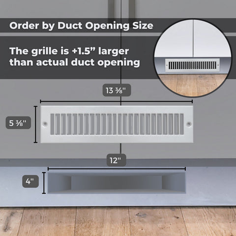 4"x12" Gray Toe Kick Vent Cover, Cabinet Toe Space HVAC Register Grille