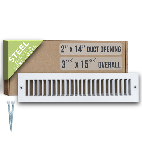 14"x2" White Toe Kick Vent Cover, Cabinet Toe Space HVAC Register Grille